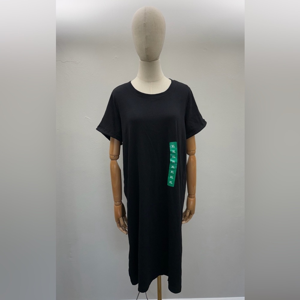 NWT Jessica Simpson Black Textured Short Sleeve Midi T-Shirt Dress Size XL